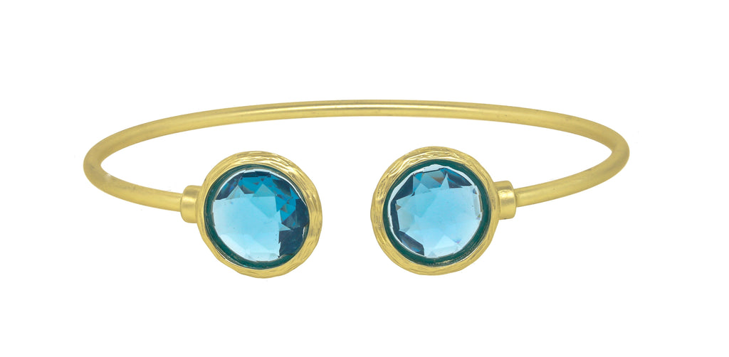 Thin Satin Gold Cuff Bangles with Round Stone Ends 681B5688
