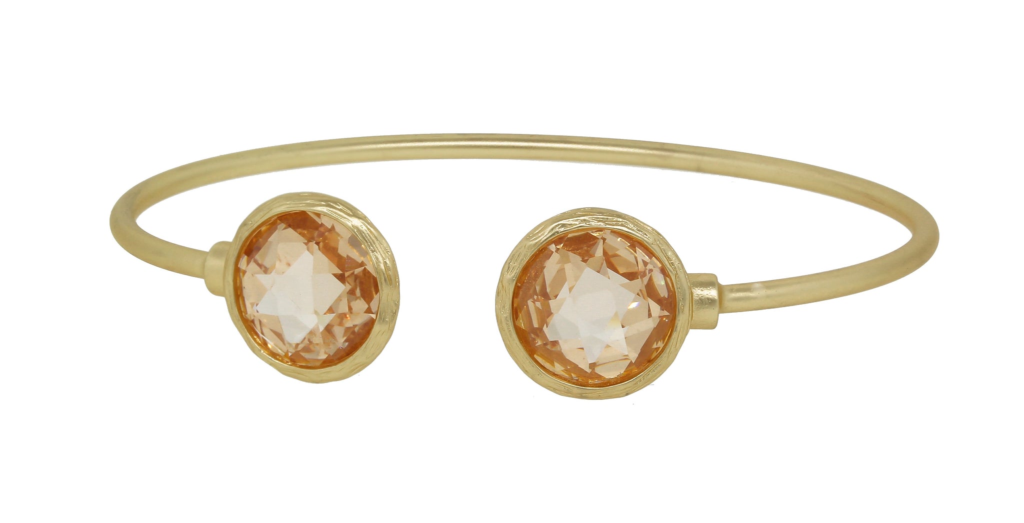 Thin Satin Gold Cuff Bangles with Round Stone Ends 681B5688
