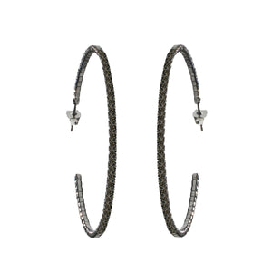 Zirconmanias Earrings 50MM HQ CRYSTALS HOOP (637E14304) are large, dark, textured hoop earrings studded with sparkling Czech crystals and metal posts for pierced ears, shown on a white background.