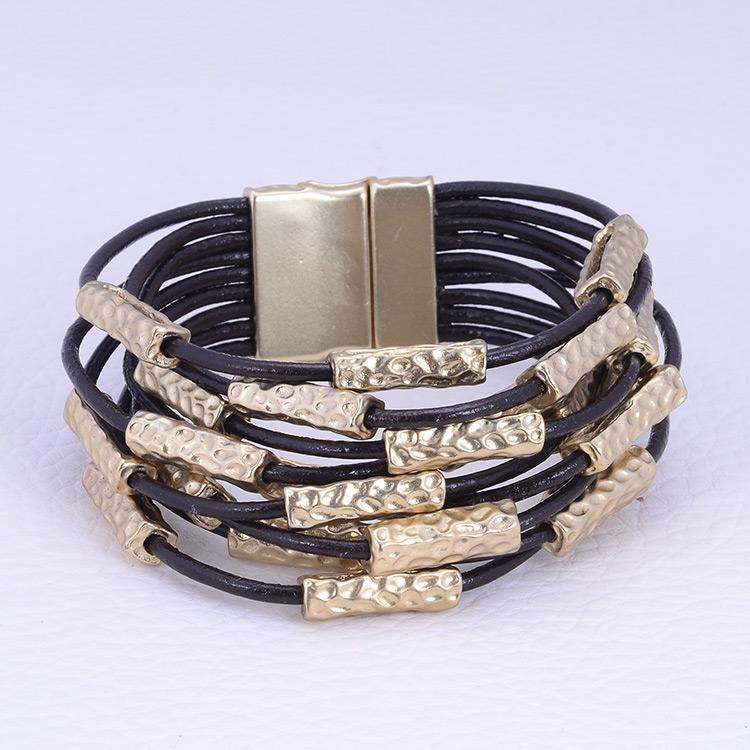9 Rows magnetic clasp high quality satin gold tone bracelet 702BX9