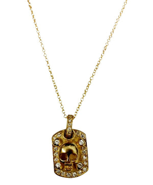 dog tag with bordered CZ pave featuring n electroplated pave skull head charm S/S  582P2628