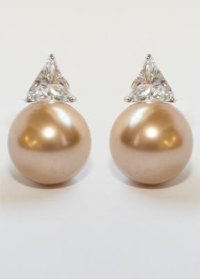 Sterling Silver Omega Clip/Post Zirconite Pearl Clip Earrings