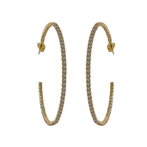 The zirconmania Earrings 50MM HQ CRYSTALS HOOP (637E14304) are large gold hoops, electroplated and accented with a single row of sparkling Czech crystals along the front edge.