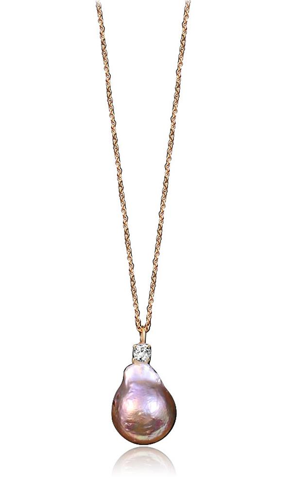 Zirconmania - Zirconite by the Yard Lariat Finished with Two Extra Large Genuine Baroque, Fresh Water Pearls Necklace, Lariat Gold Chain with Pink Pearls BZBYX36P