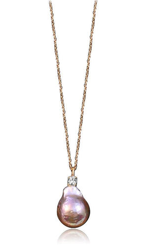 Zirconmania - Zirconite by the Yard Lariat Finished with Two Extra Large Genuine Baroque, Fresh Water Pearls Necklace, Lariat Gold Chain with Pink Pearls BZBYX36P