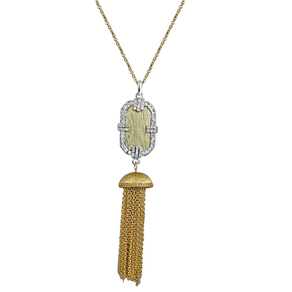Vintage Tassel Gold and Silver Pendant Necklace Micro Paved With Cubic Zirconia on a Link Chain