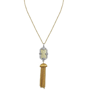 Vintage Tassel Gold and Silver Pendant Necklace Micro Paved With Cubic Zirconia on a Link Chain 500P3042
