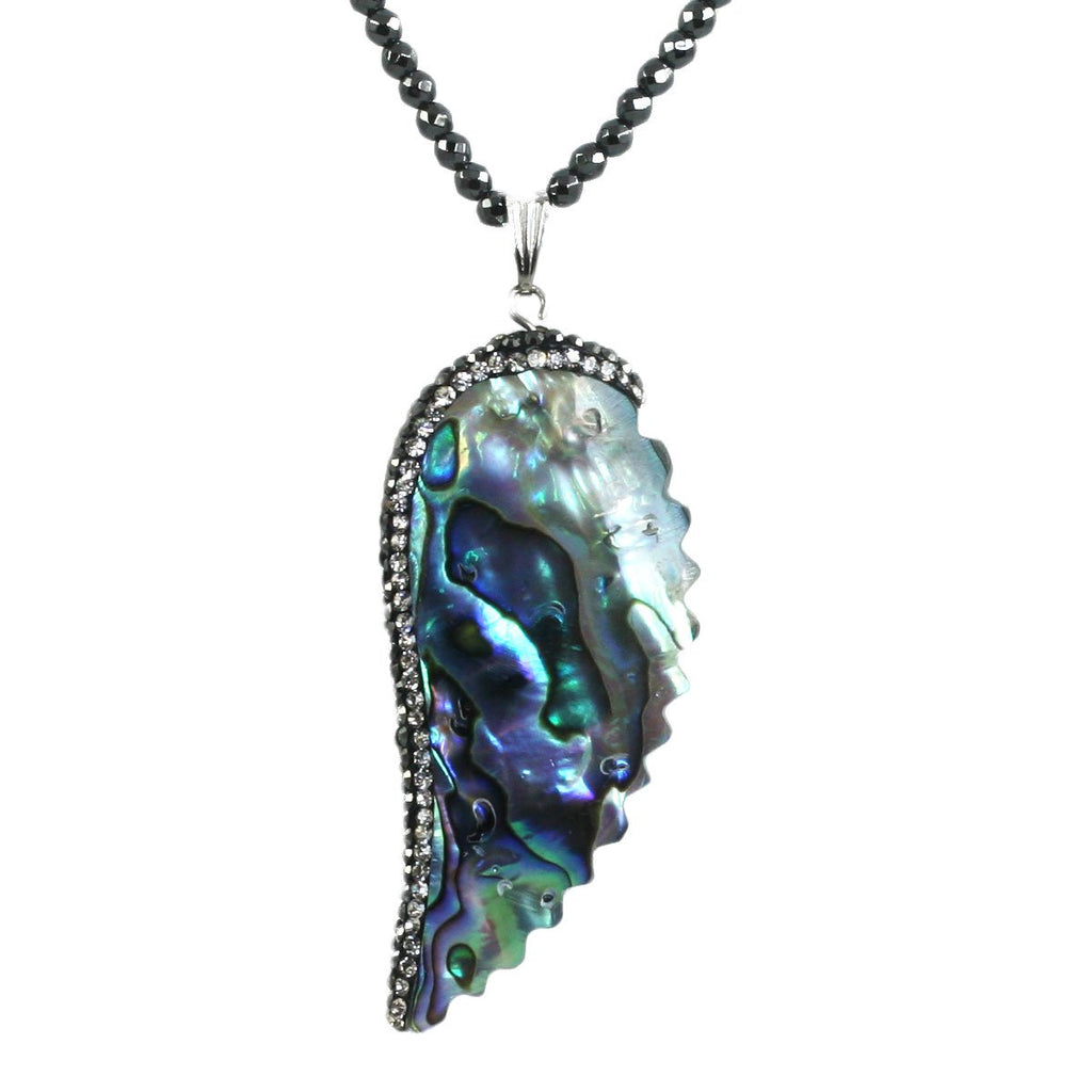 Boho with a Modern Twist Sheamering Jeweled Abalone Pendant Comes with either 30" dark faceted Glass Beads 696N4389