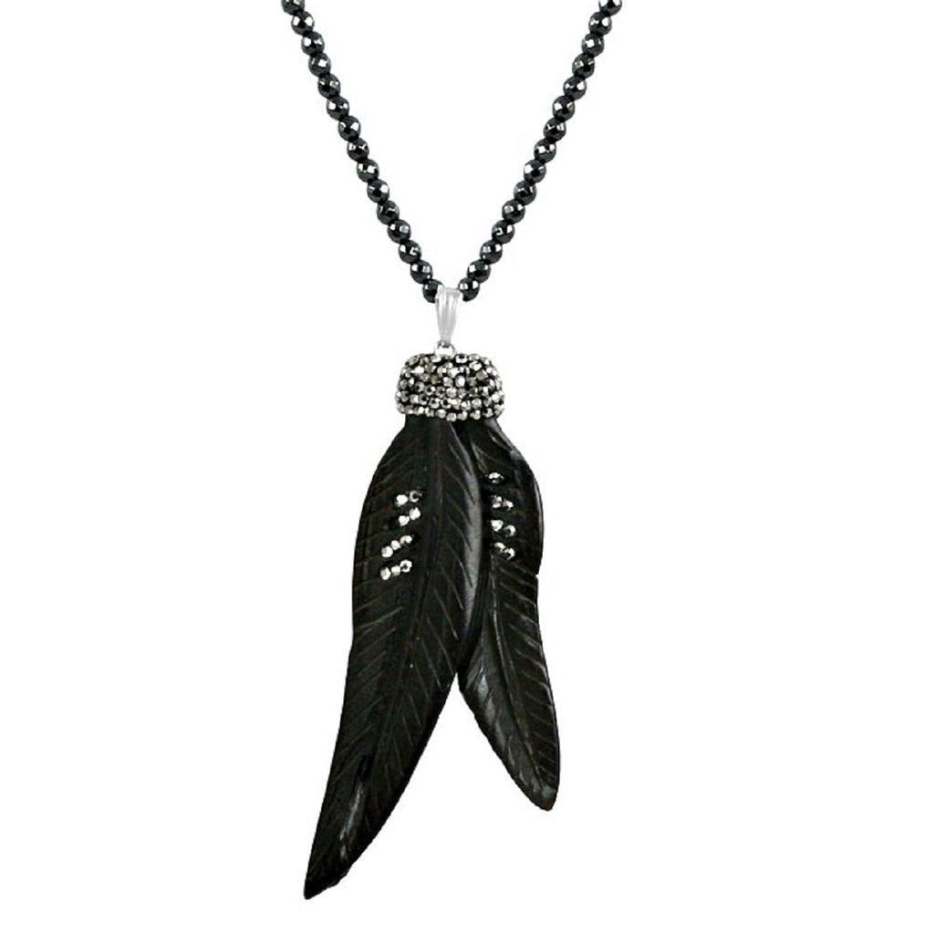 Boho with a Modern Twist Jeweled Feather Pendant Comes with either 30" dark faceted Glass Beads 696N4347