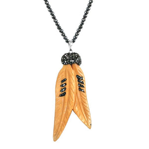 Boho with a Modern Twist Jeweled Feather Pendant Comes with either 30" dark faceted Glass Beads 696N4347