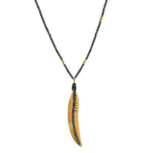 Boho with a Modern Twist Jeweled Feather Pendant Comes with 30" dark Faceted Hematite Beads 696N4546