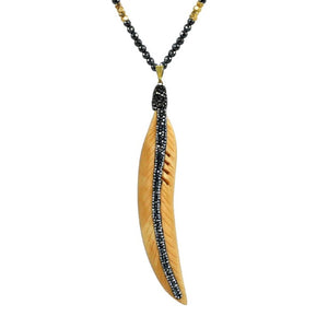Boho with a Modern Twist Jeweled Feather Pendant Comes with either 30" dark faceted Glass Beads 696N4546