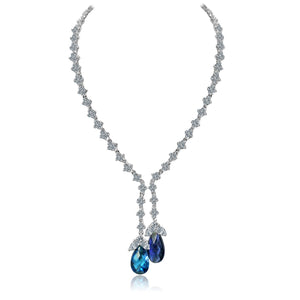 ZIRCONITE CUBIC ZIRCONIA TASSEL W/LARGE CHECK-A-BOARD CUT PEAR BRIOLETTES NECKLACE. 628N80024