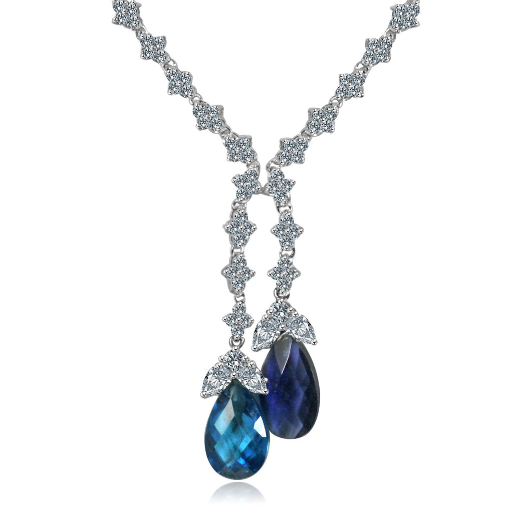 Zirconite Cubic zirconia Tassel w/large check-a-board cut pear briolettes Necklace.