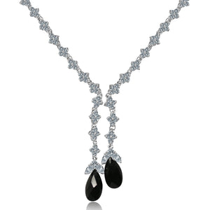 Zirconite Cubic zirconia Tassel w/large check-a-board cut pear briolettes Necklace. 628N80024BK/BK