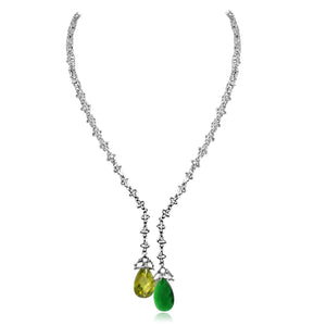 Zirconite Cubic zirconia Tassel w/large check-a-board cut pear briolettes Necklace. 628N80024CR/ER