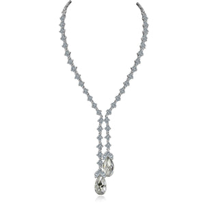 ZIRCONITE CUBIC ZIRCONIA TASSEL W/LARGE CHECK-A-BOARD CUT PEAR BRIOLETTES NECKLACE. 628N80024