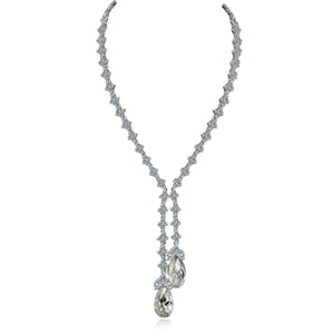 Cubic Zirconia Fine Jewelry Zirconite Cubic zirconia Tassel w/large check-a-board cut pear briolettes Necklace. 628N80024R/R