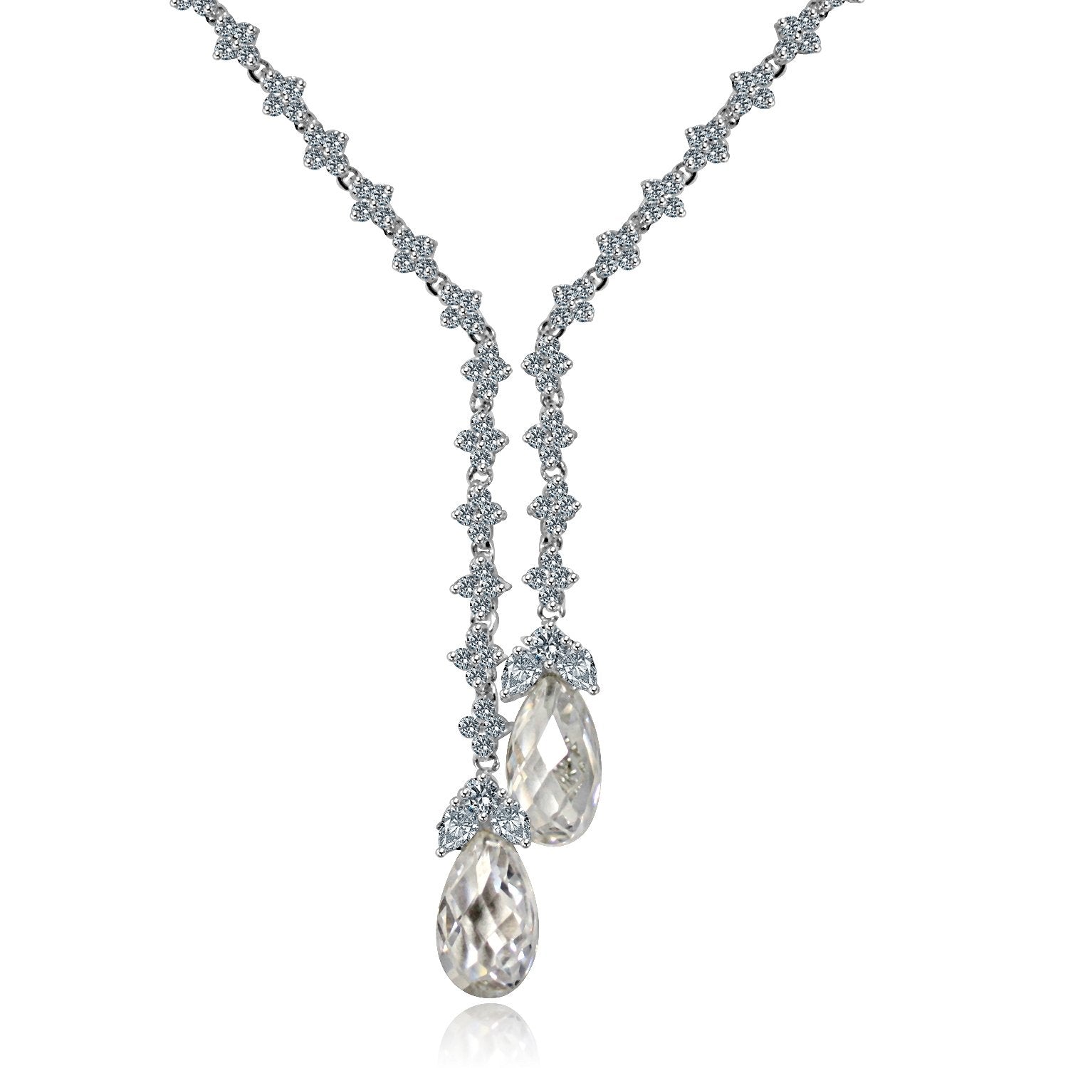 ZIRCONITE CUBIC ZIRCONIA TASSEL W/LARGE CHECK-A-BOARD CUT PEAR BRIOLETTES NECKLACE. 628N80024