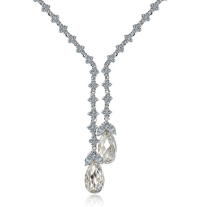ZIRCONITE CUBIC ZIRCONIA TASSEL W/LARGE CHECK-A-BOARD CUT PEAR BRIOLETTES NECKLACE. 628N80024