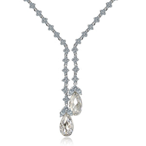 Zirconite Cubic zirconia Tassel w/large check-a-board cut pear briolettes Necklace. 628N80024R/R