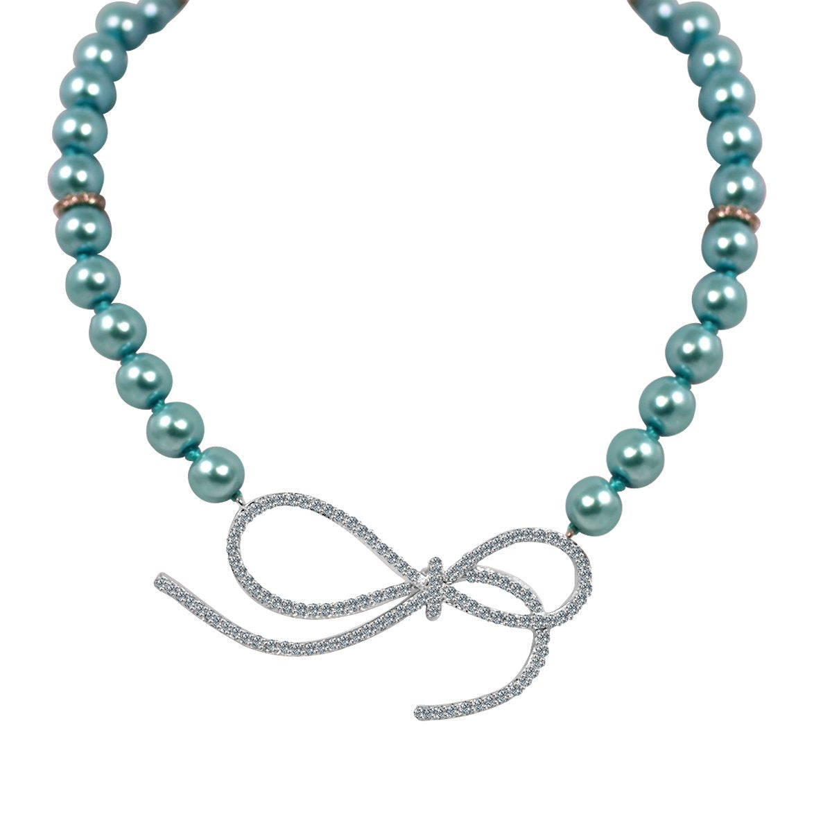 Necklace Glass pearls Cubic zirconia with Infinity Bow- 702N10P