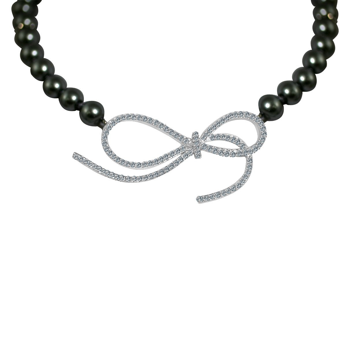 Necklace Glass pearls Cubic zirconia with Infinity Bow- 702N10P