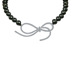 Necklace Glass pearls Cubic zirconia with Infinity Bow- 702N10P