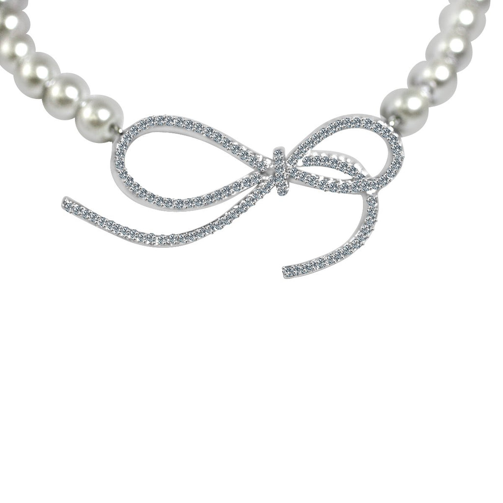 Glass pearls necklace with Zirconite Cubic zirconia set Infinity Charm