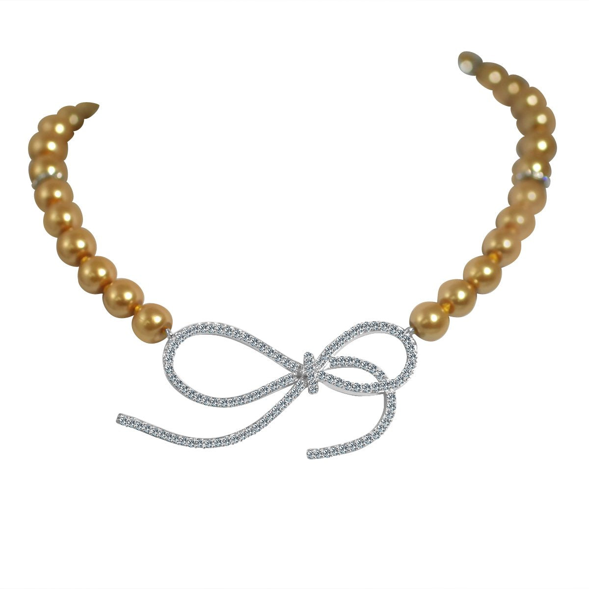 Necklace Glass pearls Cubic zirconia with Infinity Bow- 702N10P