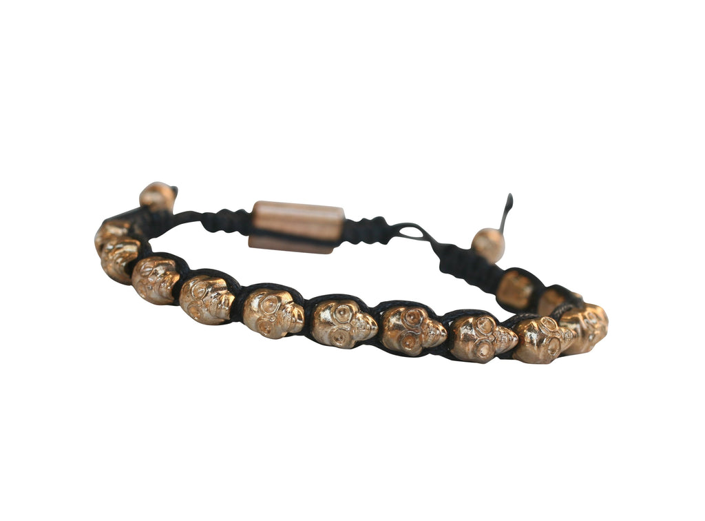Skull beads black cord macrame with electroplated adjustable alloy fastener bracelet. 657B34626