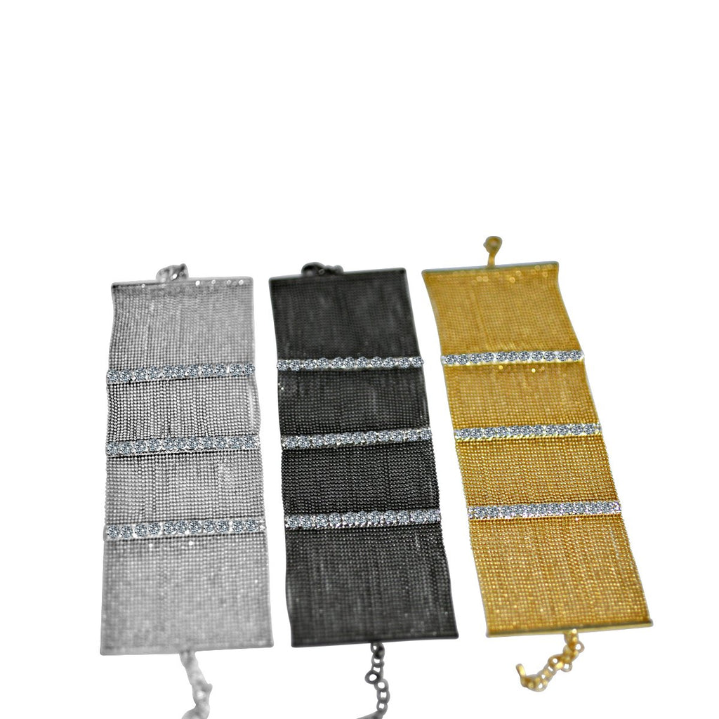 FINE CRYSTAL RHINESTONES EMBEDDED BARS ON MULTI-BEADS LINK CHAIN STRANDS BRACELET 700B2981