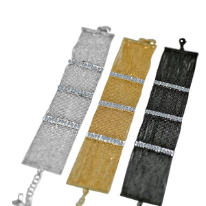 FINE CRYSTAL EMBEDDED BARS ON MULTI-BEADS LINK CHAIN STRANDS BRACELET 700B-301