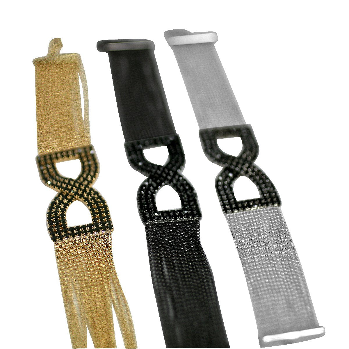 FINE BLACK DIAMOND CRYSTAL RHINESTONES PAVE BOW  CENTER ON MULTI-BEADS LINK CHAIN STRANDS BRACELET 700B-721
