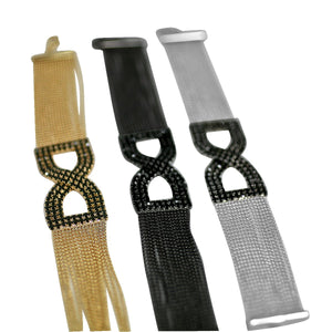 FINE BLACK DIAMOND CRYSTAL RHINESTONES PAVE BOW  CENTER ON MULTI-BEADS LINK CHAIN STRANDS BRACELET 700B-721