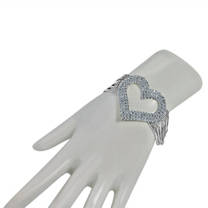 FINE CRYSTAL RHINESTONES PAVE HEART CENTER ON MULTI-BEADS LINK CHAIN STRANDS BRACELET 700B-714