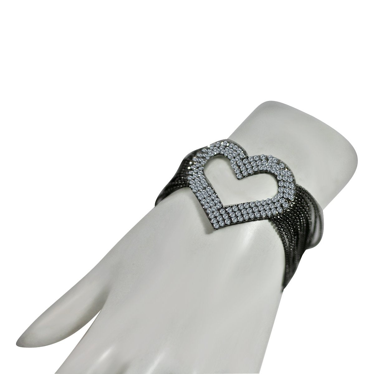 FINE CRYSTAL RHINESTONES PAVE HEART CENTER ON MULTI-BEADS LINK CHAIN STRANDS BRACELET 700B-714