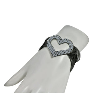 FINE CRYSTAL RHINESTONES PAVE HEART CENTER ON MULTI-BEADS LINK CHAIN STRANDS BRACELET 700B-714