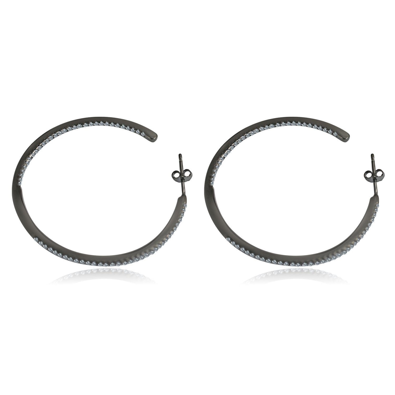 Earrings Fine  Double vision Hoop CZ set Sterling Silver STE457