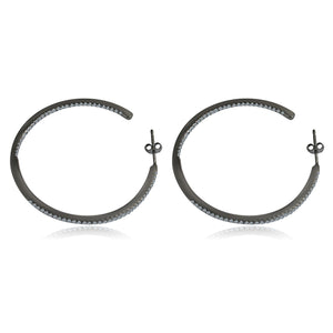 Earrings Fine  Double vision Hoop CZ set Sterling Silver STE457