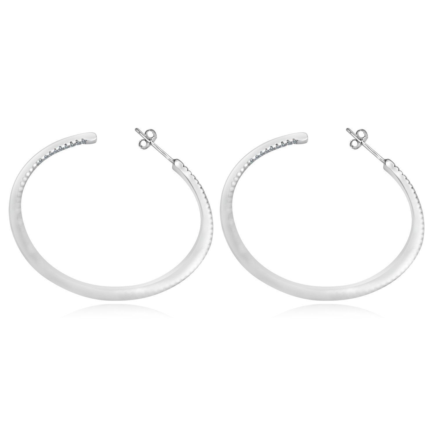Earrings Fine  Double vision Hoop CZ set Sterling Silver STE457