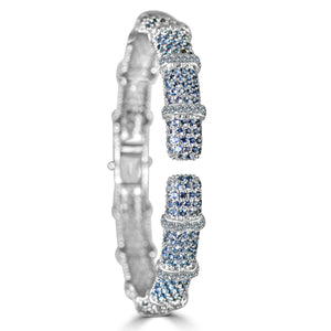 The zirconmania Bracelet Face-off line Stations wide fine Cubic Zirconia Set Hinged Bangle 698B100 features segmented sections and sparkling cubic zirconia rows, with a silver finish and diamond-like accents in its elegant hinged design.