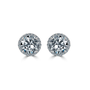 6 CT TW Round fine Zirconite Cubic Zirconia w/Halo Simulated Diamond- set in Sterling Silver Earrings STE15708-6