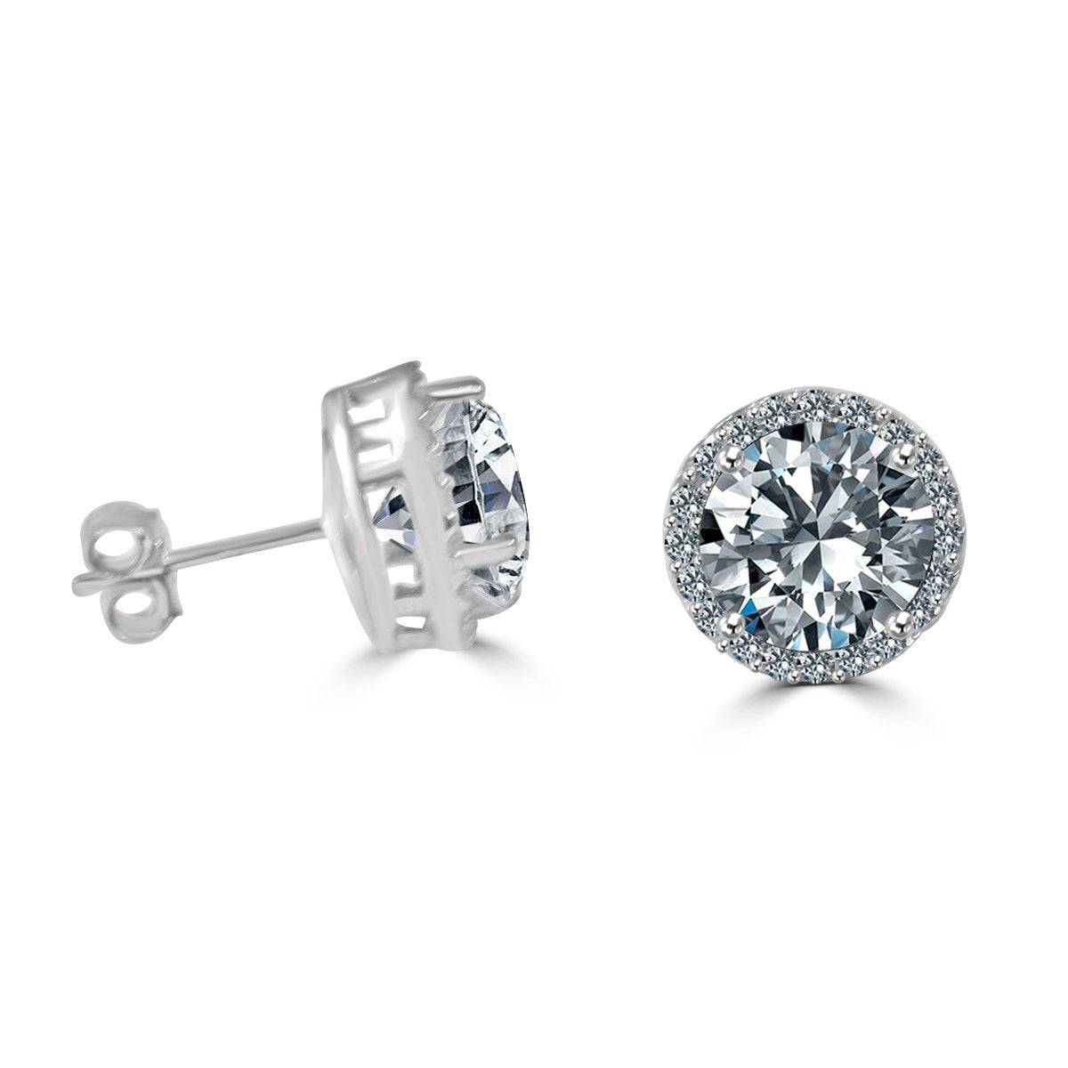 6 CT TW Round fine Zirconite Cubic Zirconia w/Halo Simulated Diamond- set in Sterling Silver Earrings STE15708-6