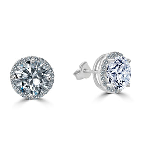 6 CT TW Round fine Zirconite Cubic Zirconia w/Halo Simulated Diamond- set in Sterling Silver Earrings STE15708-6