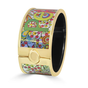 Bracelet  PRINTED ENAMEL  HINGED 1" WIDE BANGLE 500B3896G