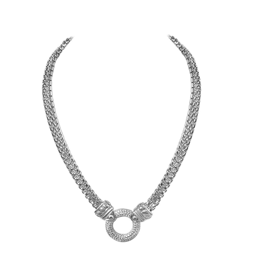 Fine Zirconite Cubic Zirconia Pave Double Chain Door Knocker center 2-Tone Necklace 500N3962
