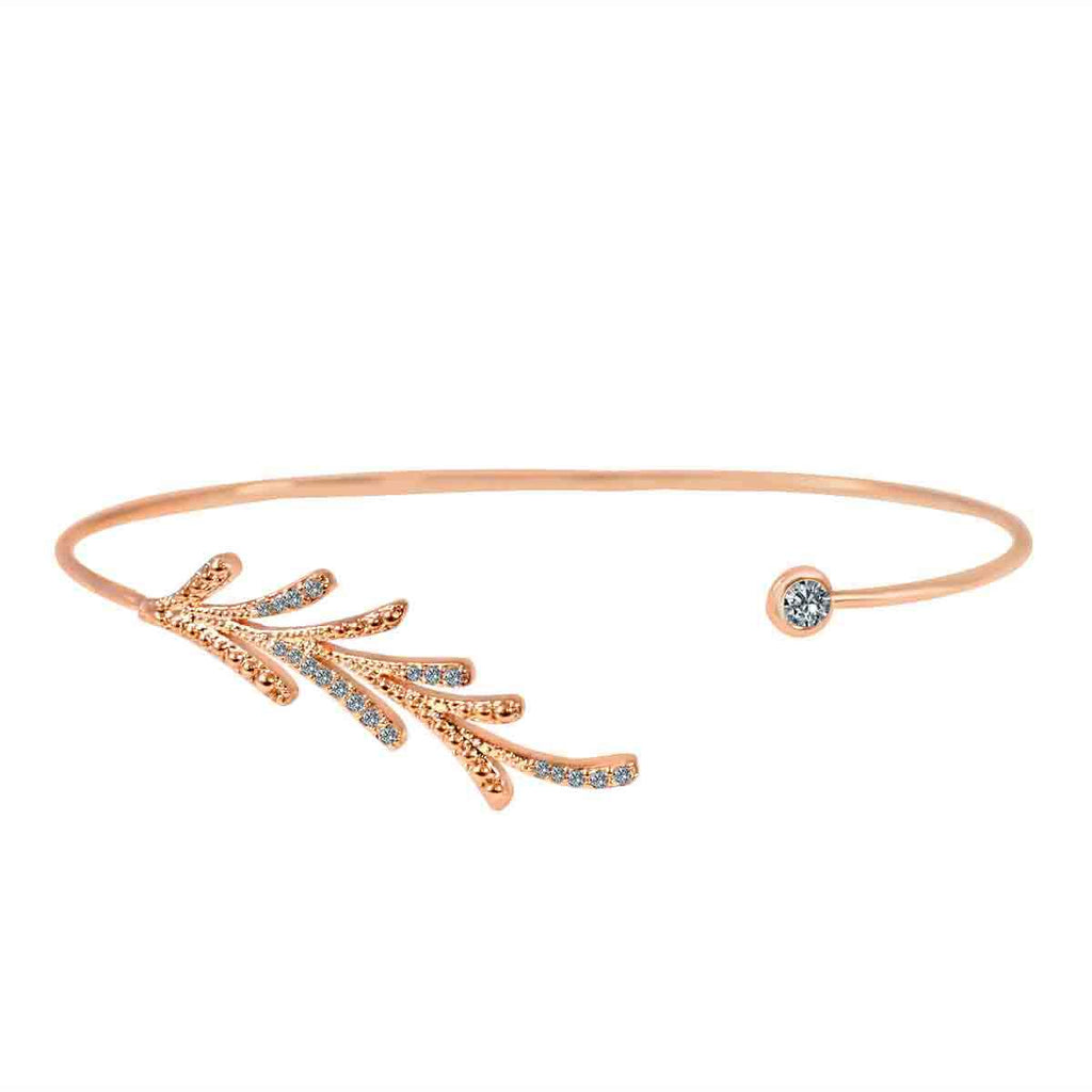 Bracelet Fine Open end Pave long leaf  Cubic Zirconia. 702B1206