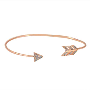 The zirconmania Bracelet Fine Open End Pave Bangle 702B1209 features cubic zirconia-studded arrowhead and feather ends in rose gold for a sparkling, elegant look.