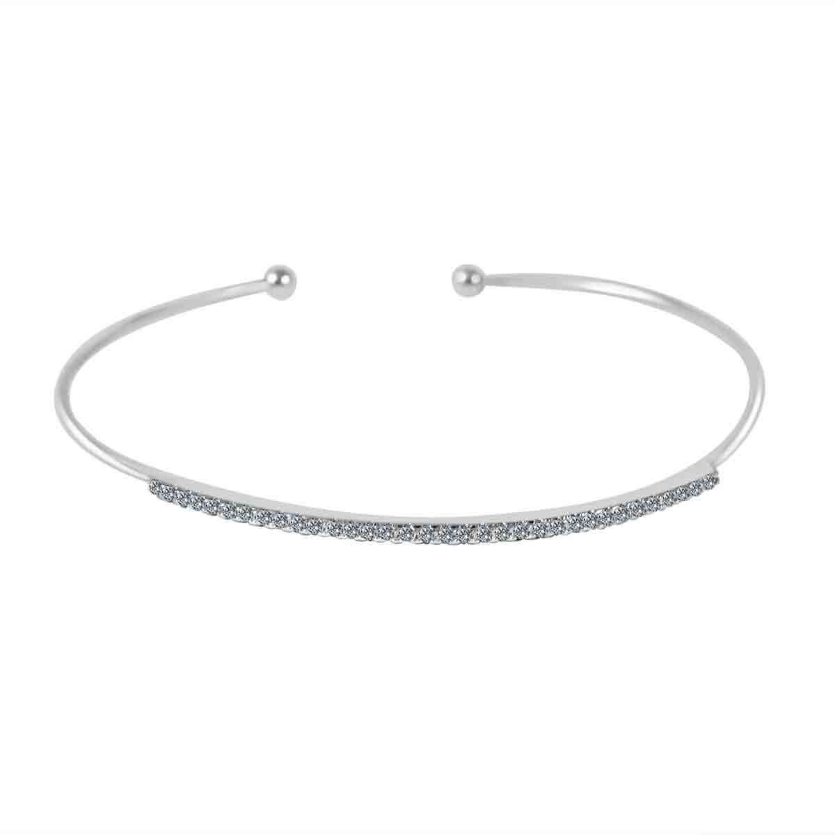 Fine Open end Bangle set w/Zirconite Cubic Zirconia pave bar. 702B1203